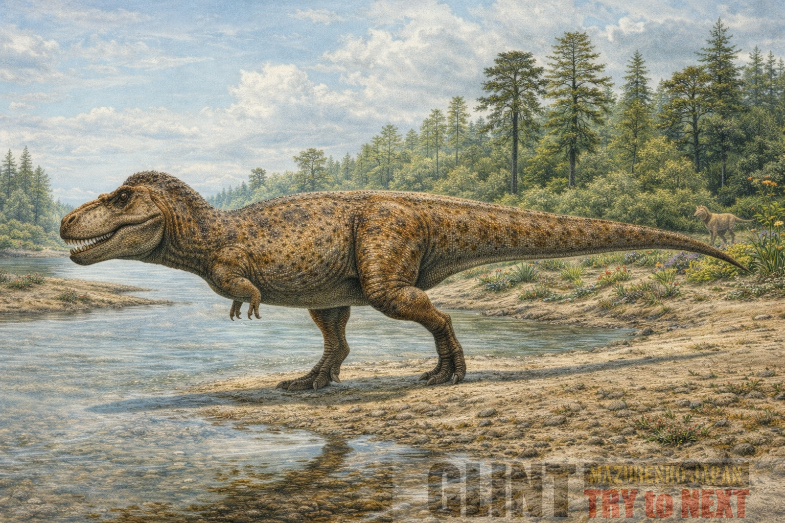 化石資料と学術研究に基づいて復元したティラノサウルス（Tyrannosaurus rex）。白亜紀後期に生息した最大級肉食恐竜の生態再現イメージ